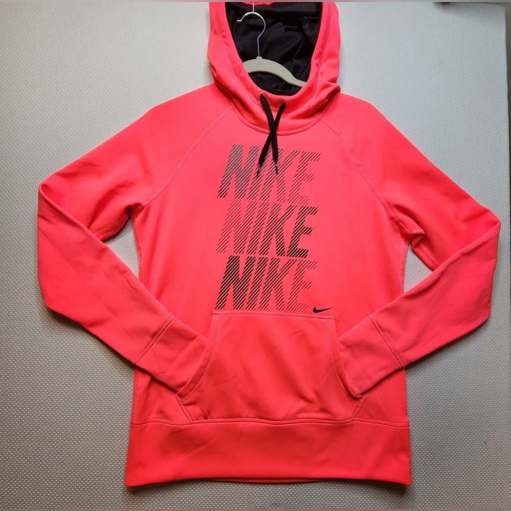 Nike Hoodie Womens XS Pink Sweatshirt Therma Fit Pullover Spell Out Swoosh